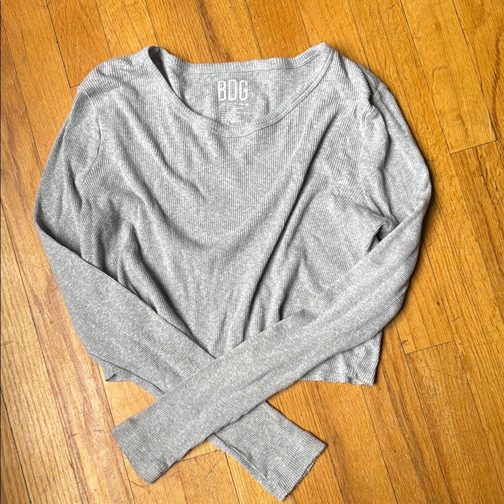 BDG Heather Gray Ribbed Long Sleeve Tee